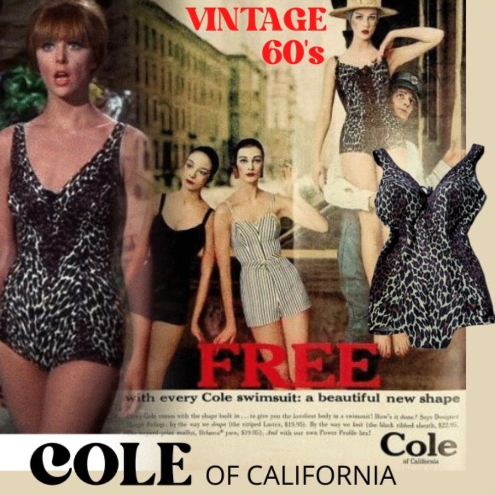 VINTAGE 60s COLE OF CALIFORNIA LEOPARD PINUP BOMBSHELL SWIMSUIT
